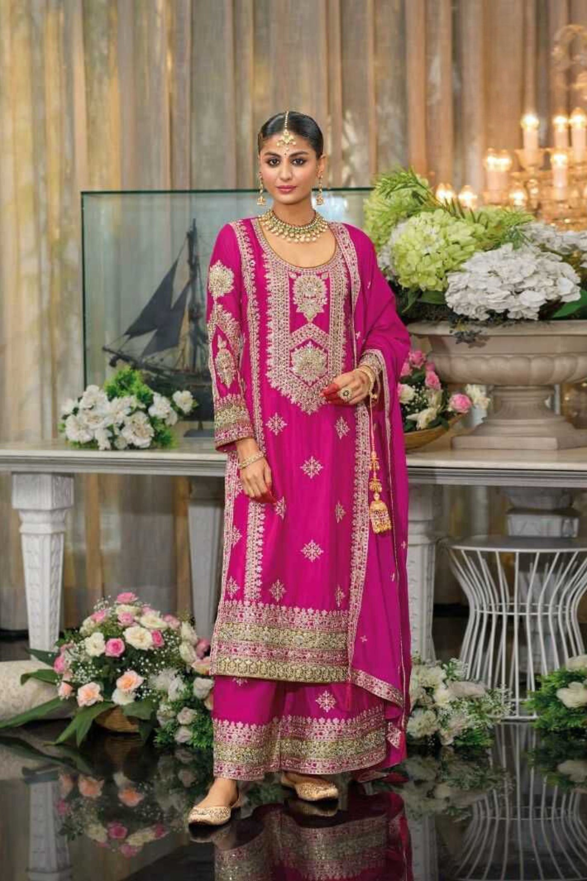 Attractive Designer Pink Color Palazzo Suits With Dupatta For Women