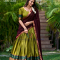 Elegant Olive Green Color Poly Cotton Weaving Border Lehenga Choli With Dupatta