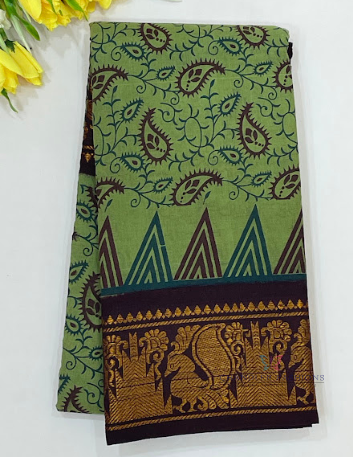  Green Color Cotton Saree With Zari Work Near Me
