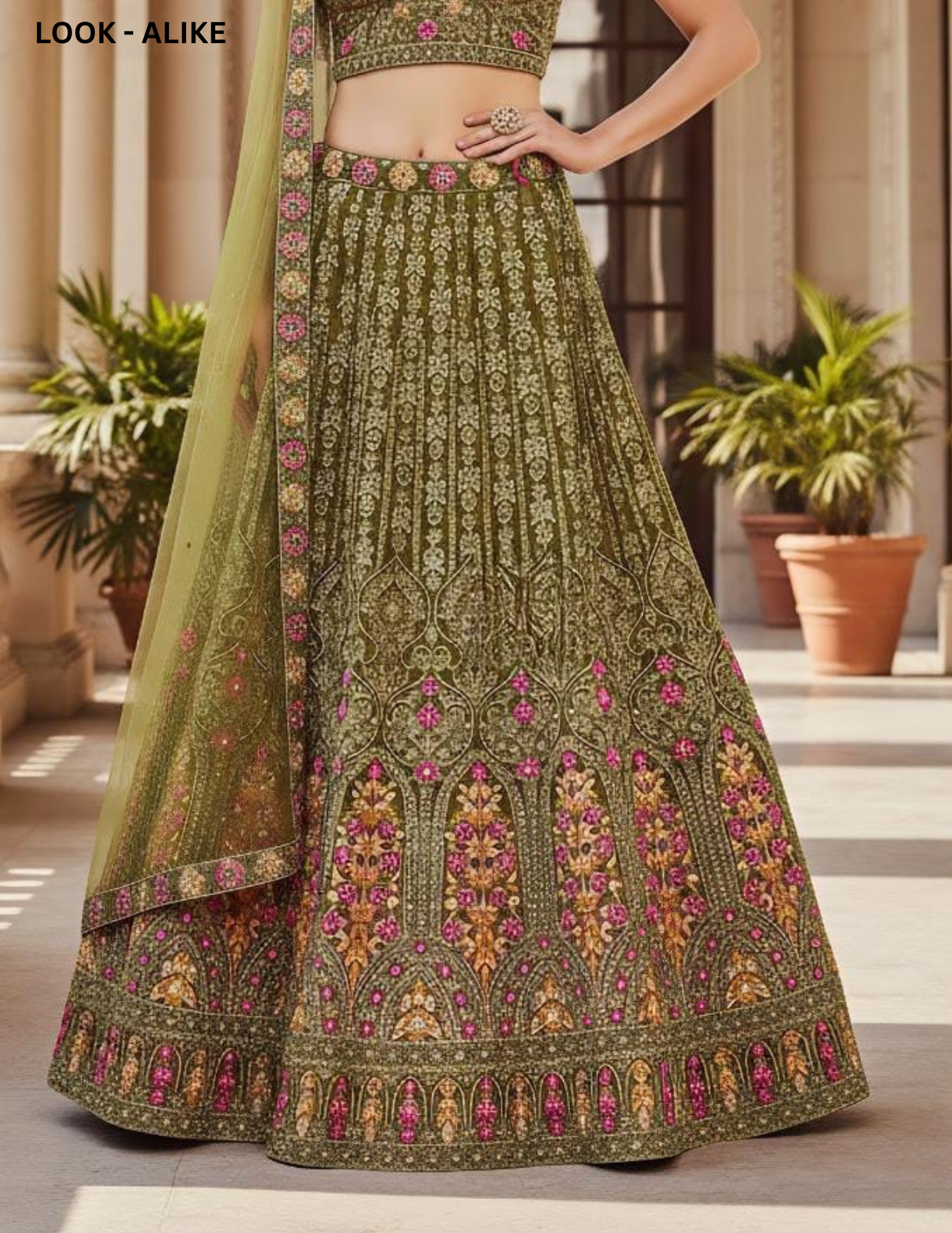 Green Color Net With Embroidery  Work Lehenga In USA