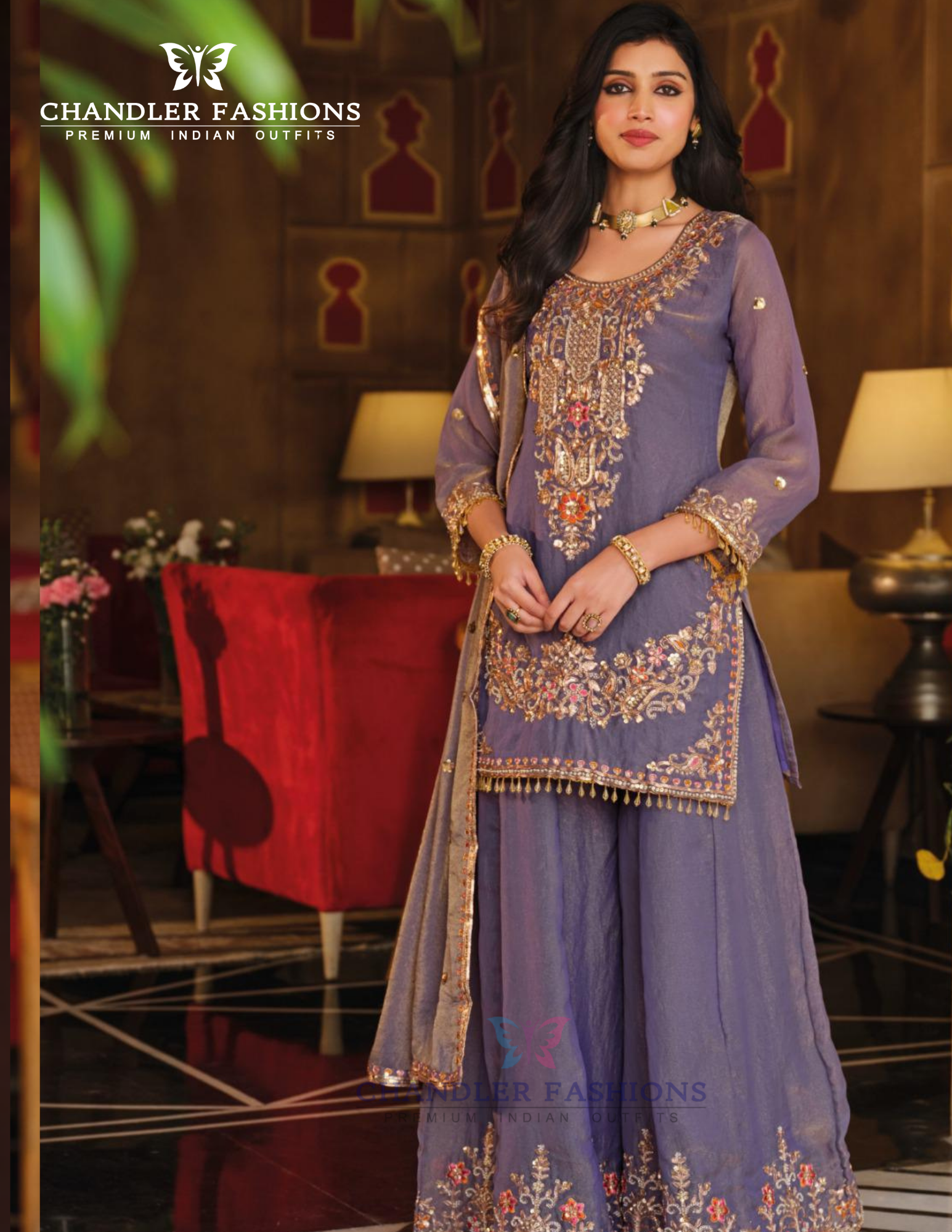 Gorgeous Light Purple Color  Embroidery And Beads Work Palazzo Suits And Dupatta