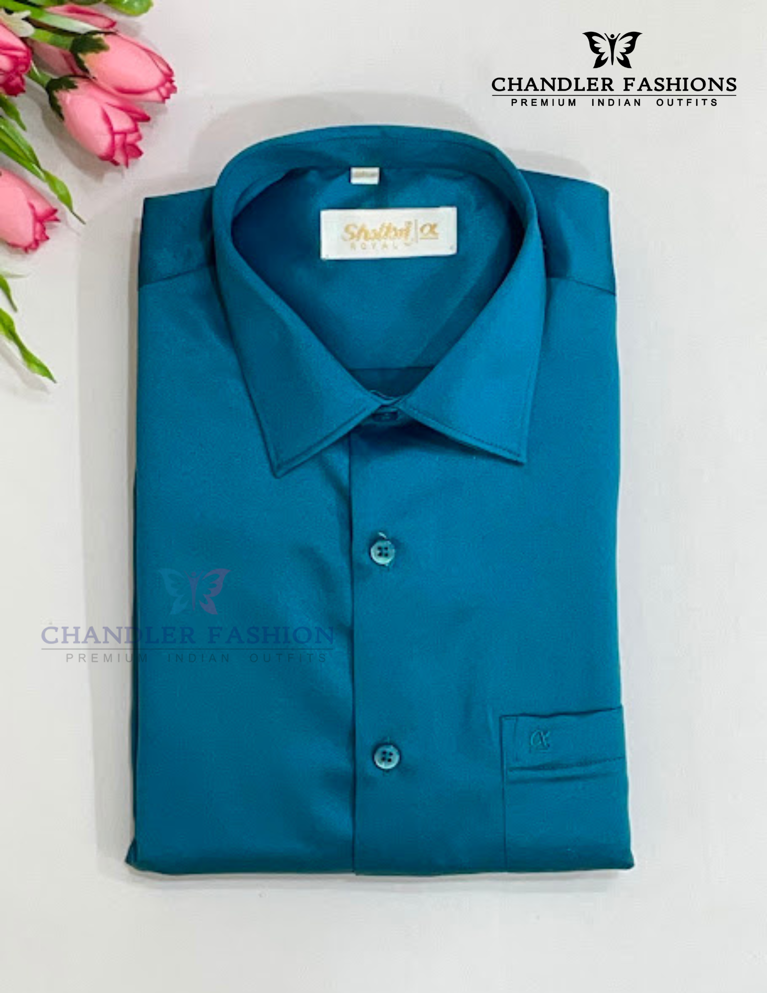 Charming Teal Green Color Satin Shirt With Full Sleeve For Men