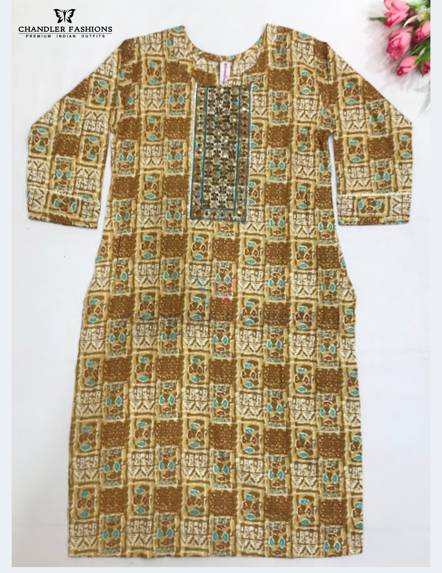 Appealing Yellow Color With Embroidery Work Rayon Kurti For Girls