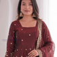 Exquisite Maroon Color Fendi Silk With Sequins And Embroidery Work Anarkali Suits Near Me