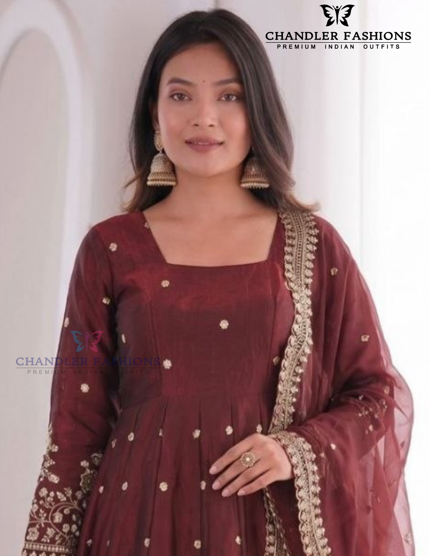 Exquisite Maroon Color Fendi Silk With Sequins And Embroidery Work Anarkali Suits Near Me