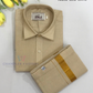 Beautiful Sandal Color Cotton Shirt With Tissue Zari Work Dhoti Set For Kids Near Me