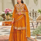 Elegant Orange Color Chinon With Emboidery Work Sharara Suits With Dupatta For Women