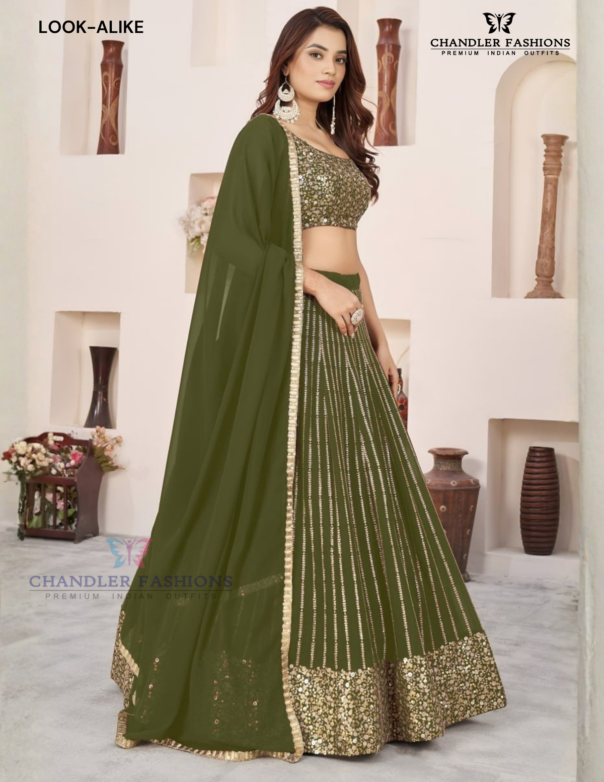  Green Color Georgette Lehenga Choli With Sequins And Embroidery Work In Tempe