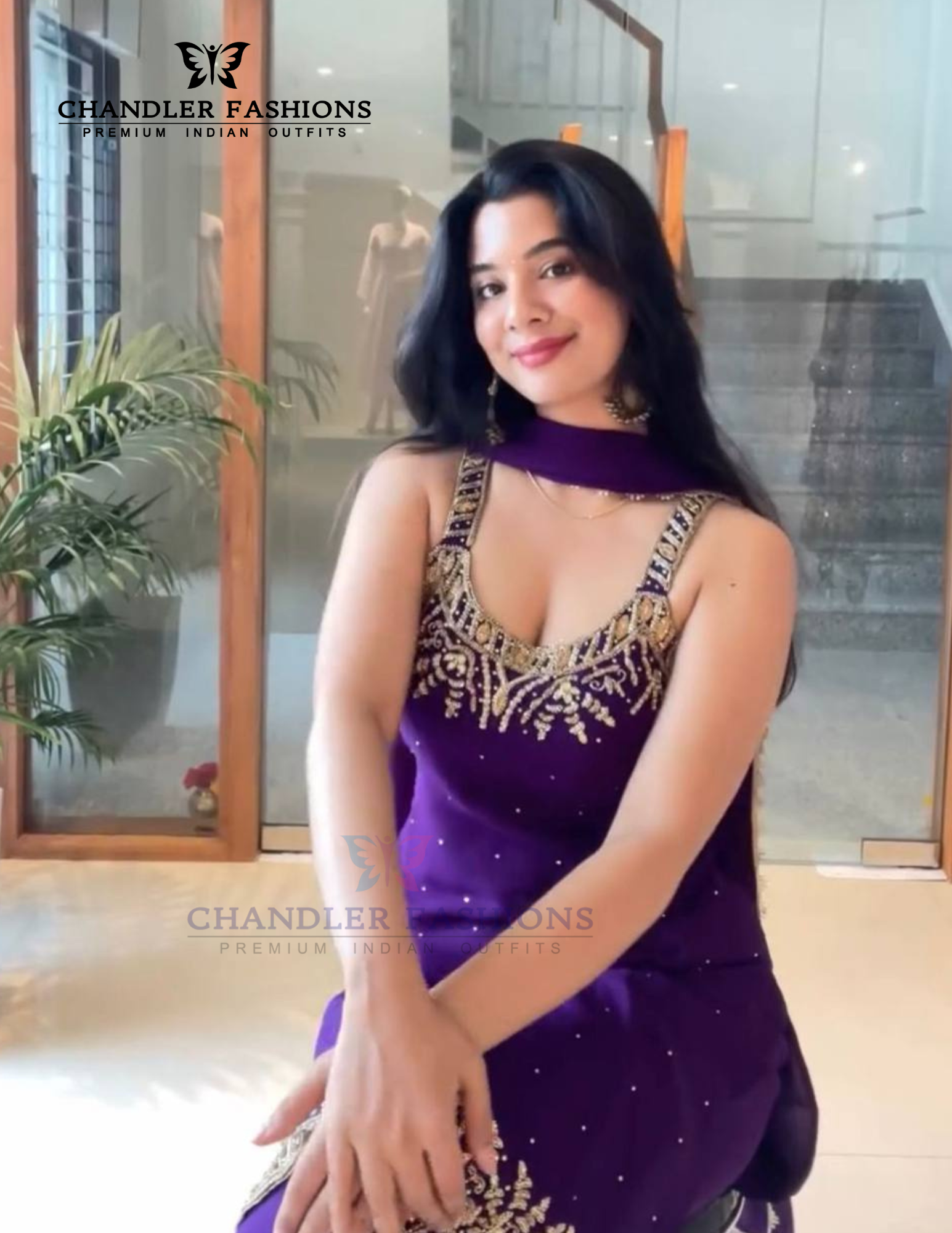 Purple Color Georgette Embroidery And Sequins Work Palazzo Suits In USA