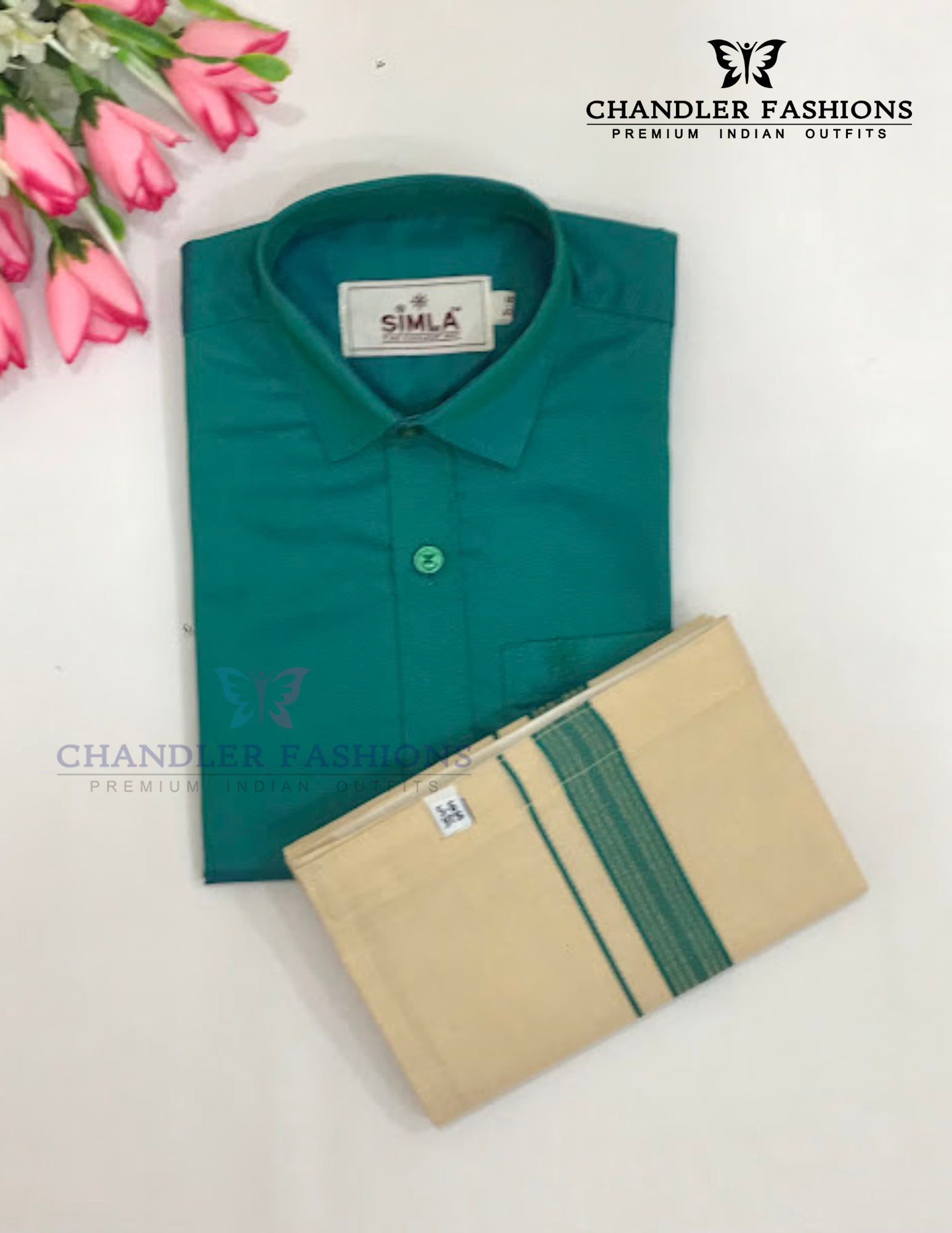 Wonderful Green Color Cotton Shirt With Tissue Zari Work Dhoti Set For Kids Near Me