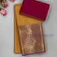 Attractive Yellow Color Pure Kanchi Silk With Bottle Pink Color paisley Motifs Border And Gold Zari Work Saree For Women