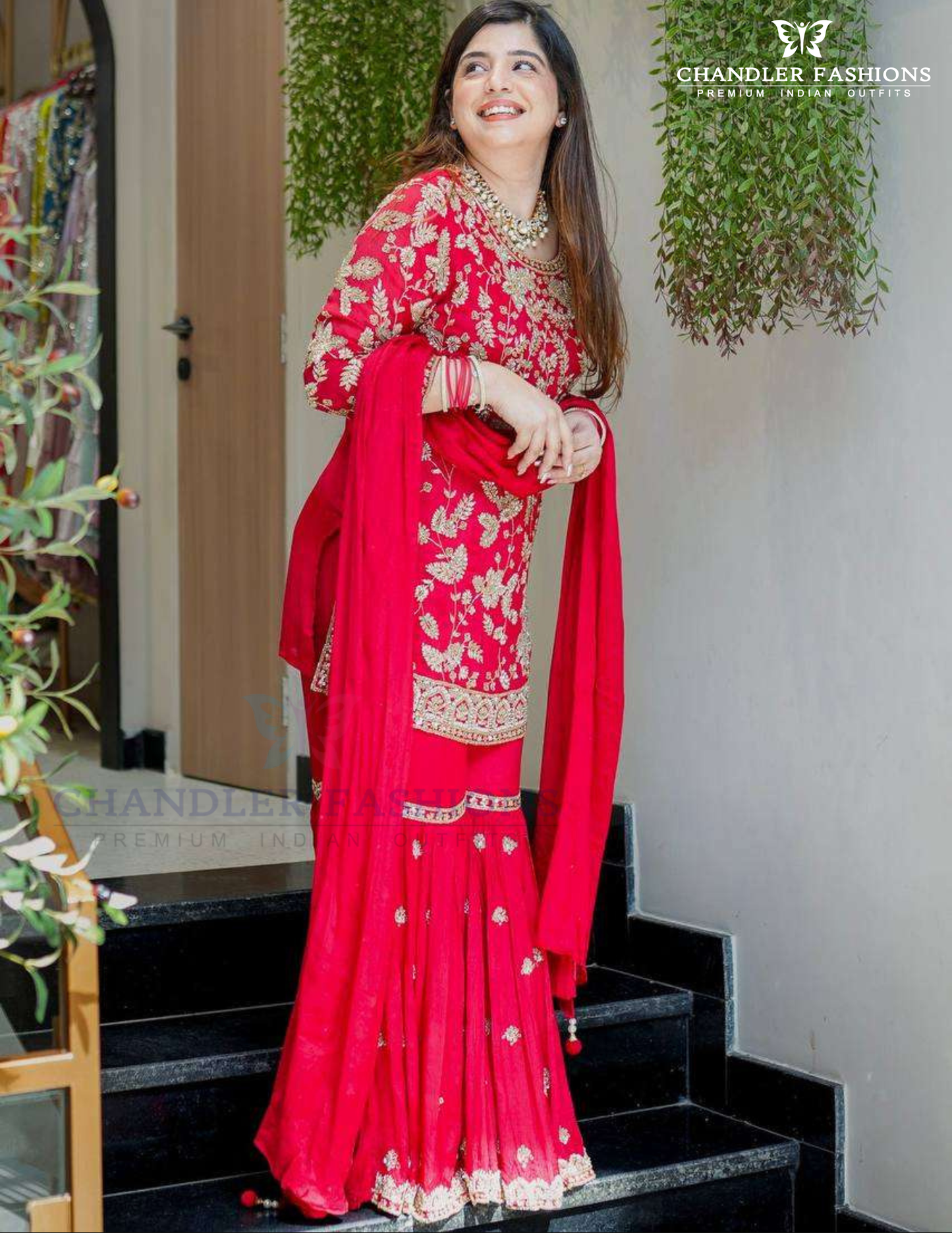 Wonderful Heavy Faux Georgette Party Wear Palazzo Red Color With Embroidery Work In USA