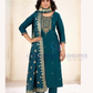 Fabulous Teal Blue Color Rayon With Thread Work Salwar Suits For Women