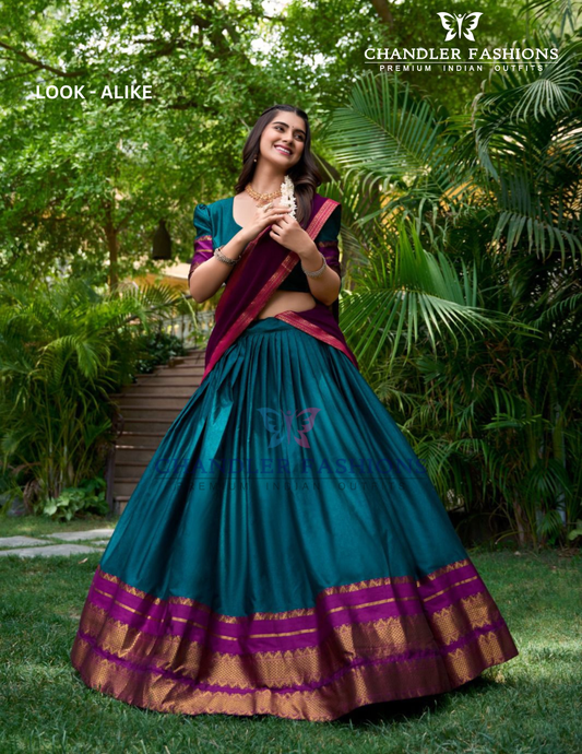 Alluring Teal Blue Color Poly Cotton Zari Wearing Lehenga Choli With Dupatta