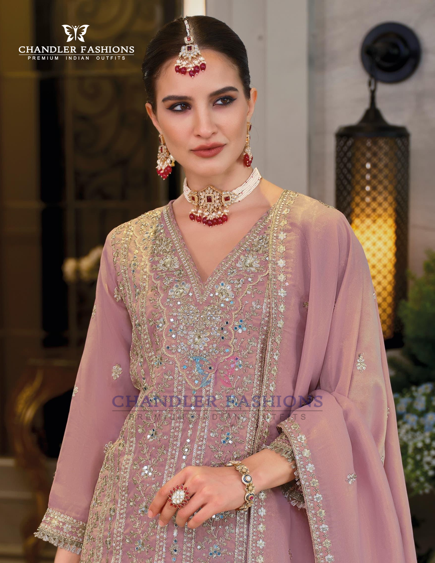 Lavender Color Shimmer With Embroidery Work Palazzo Suits And Dupatta In USA