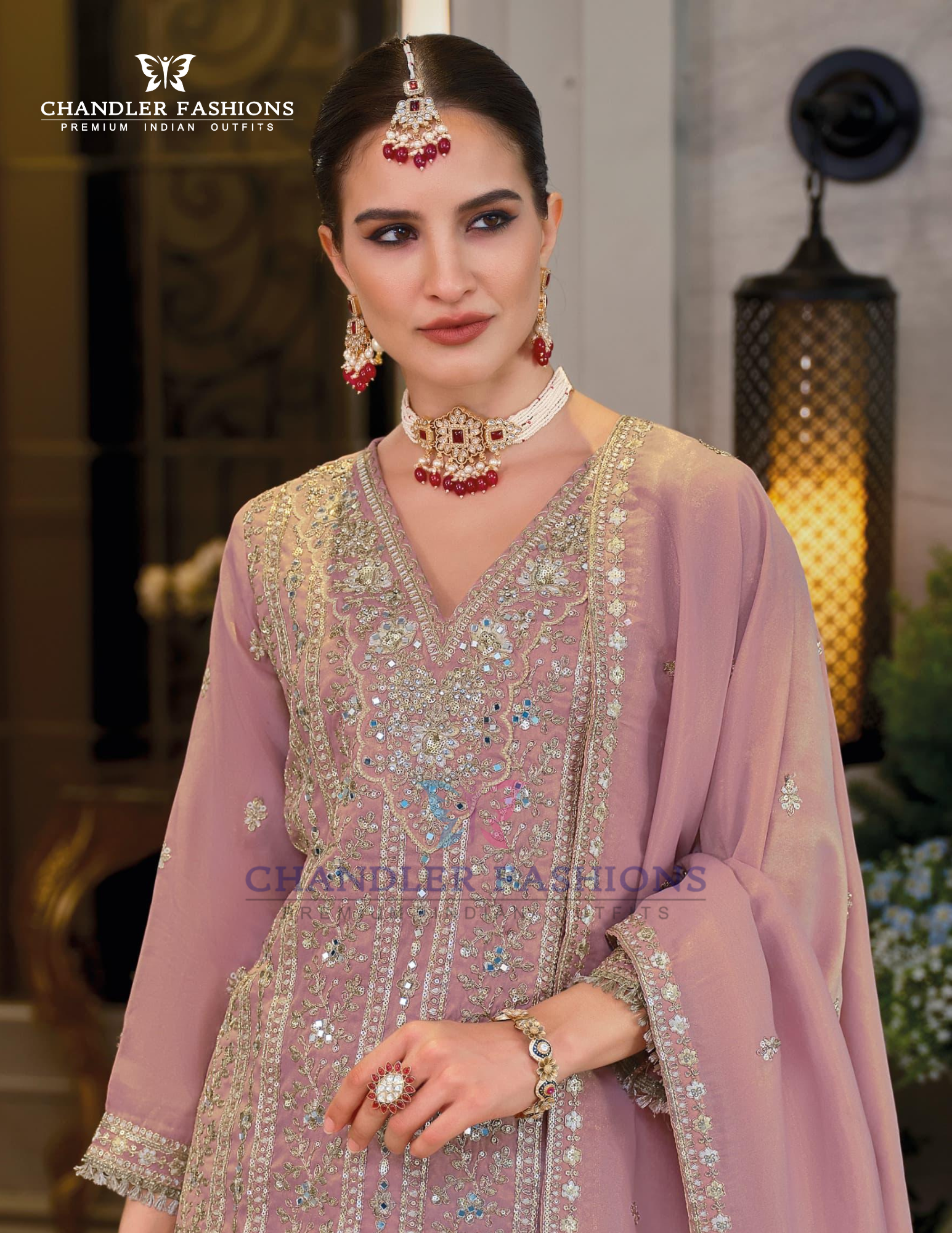 Lavender Color Shimmer With Embroidery Work Palazzo Suits And Dupatta In USA