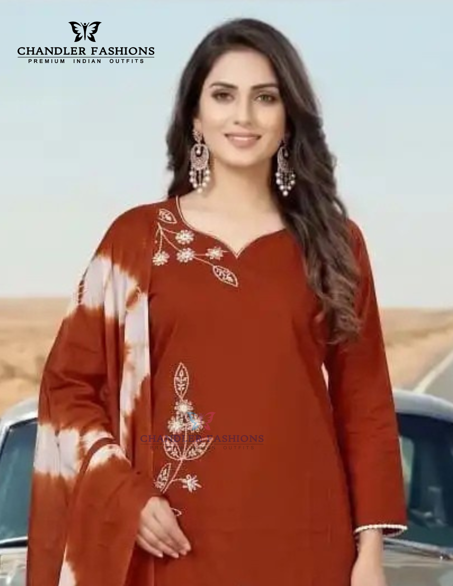 Dark Orange Color Cotton With Embroidery Work Salwar Suits Near Me