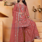 Peach Color Faux Georgette Sharara Suit With Sequins And Embroidery Work Near Me