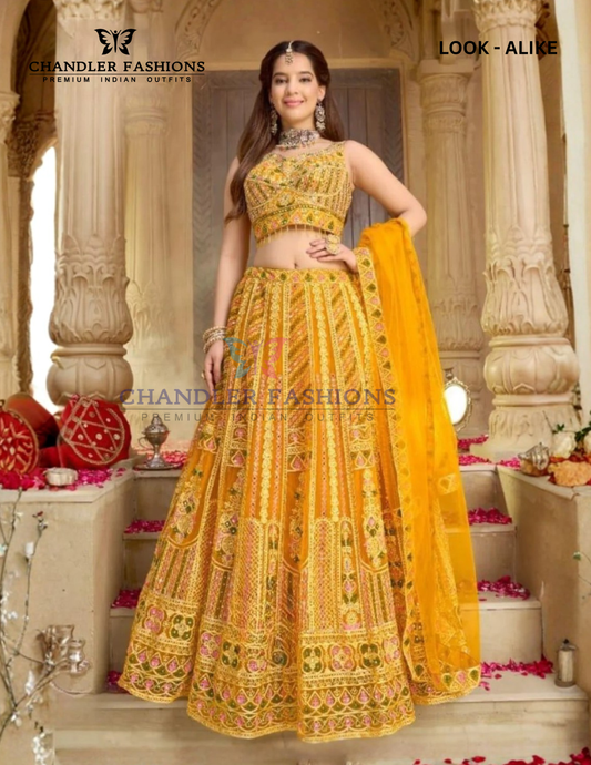 Wonderful Yellow Color Georgette With Embroidery And Sequins Work Lehenga Choli