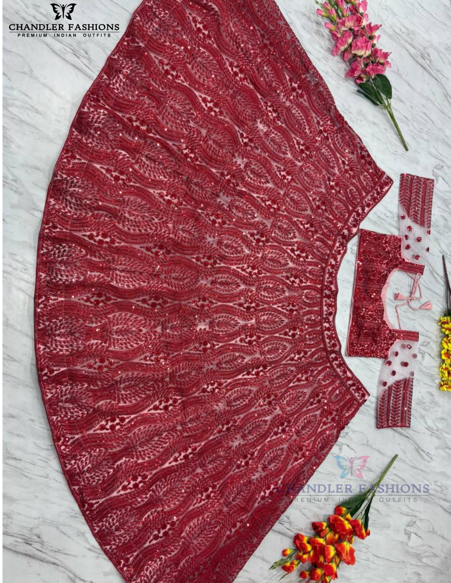Red Color Net With Dori Work Lehenga In Peoria