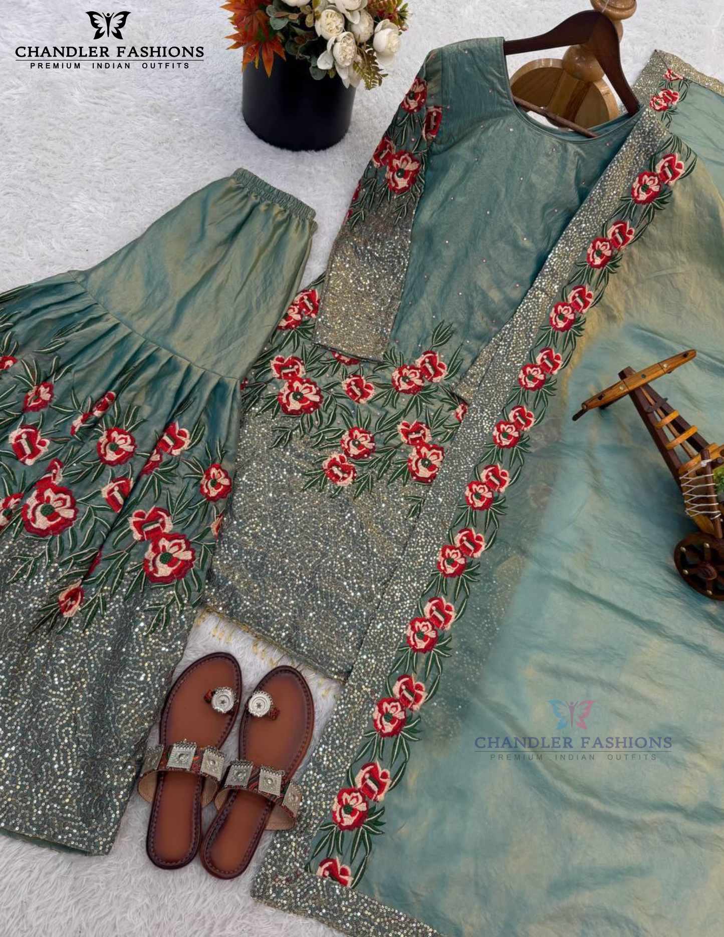 Amazing Light Green Color Sequins Work Sharara Suits In Peoria