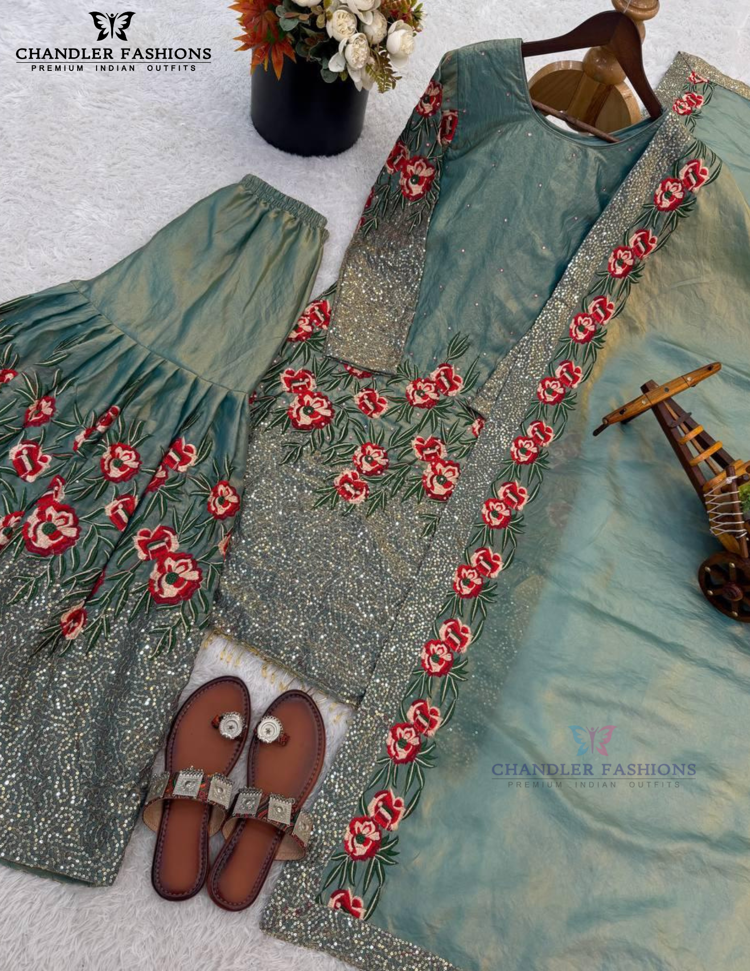 Amazing Light Green Color Sequins Work Sharara Suits In Peoria