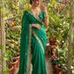 Appealing Green Color Satin With Embroidery And Sequins Work Saree For Women