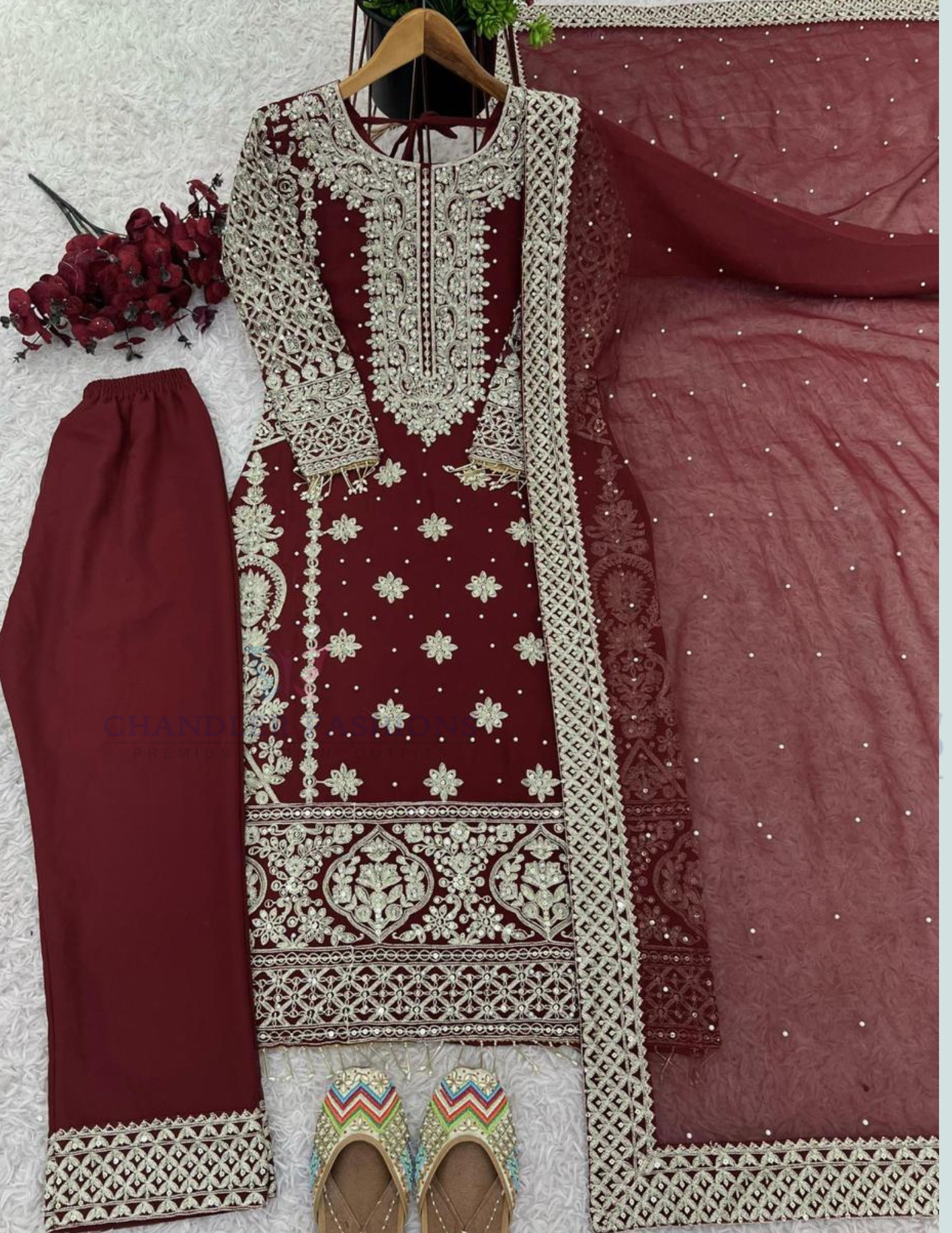Maroon Color Georgette Embroidery Work Kurti Suits In USA