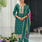 Alluring Green Color Chinon Embroidery Work Salwar Suits With Dupatta