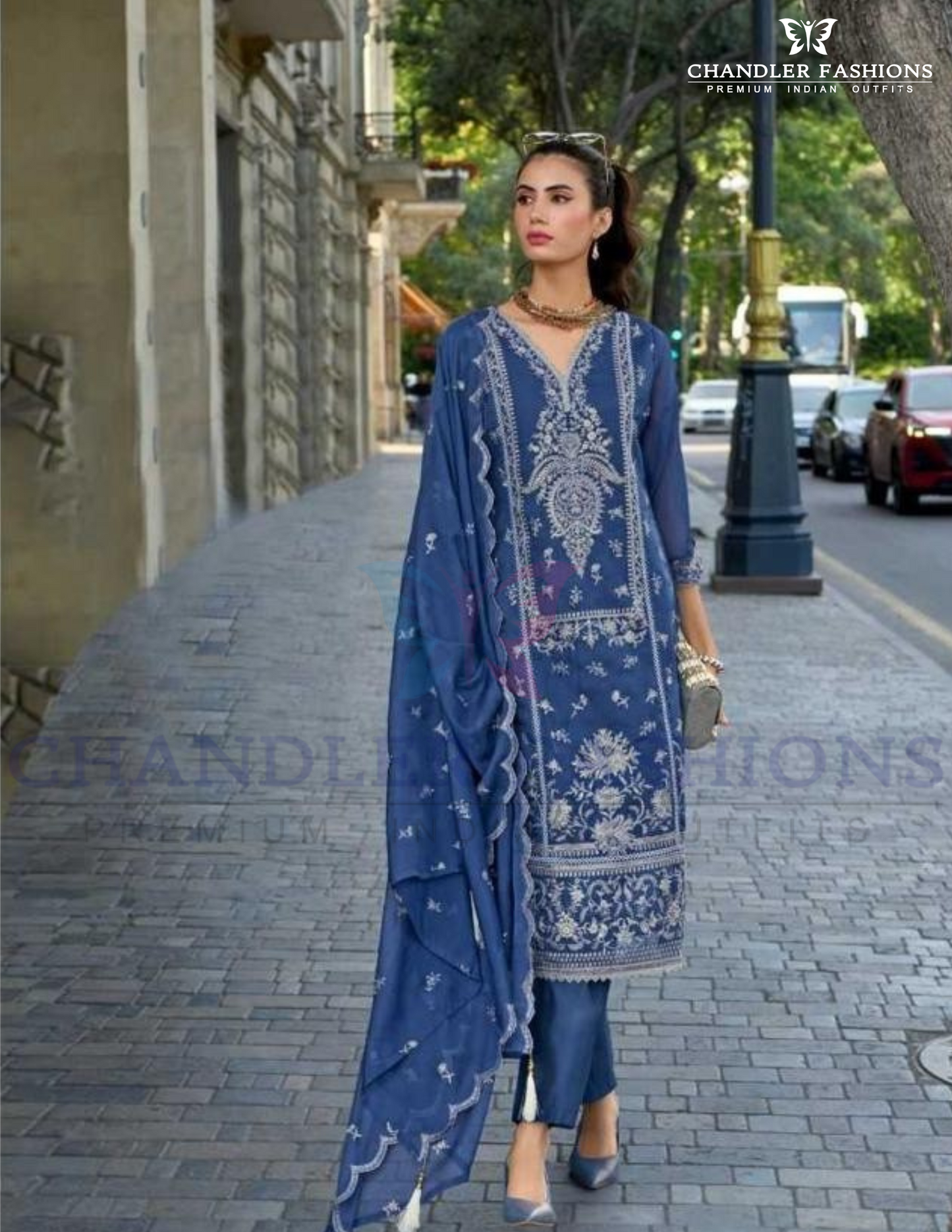 Appealing Blue Color Soft Organza With Embroidery Work Salwar Suits With Dupatta