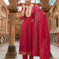 Gorgeous Red Color Rayon With Embroidery Work Salwar Suits For Women