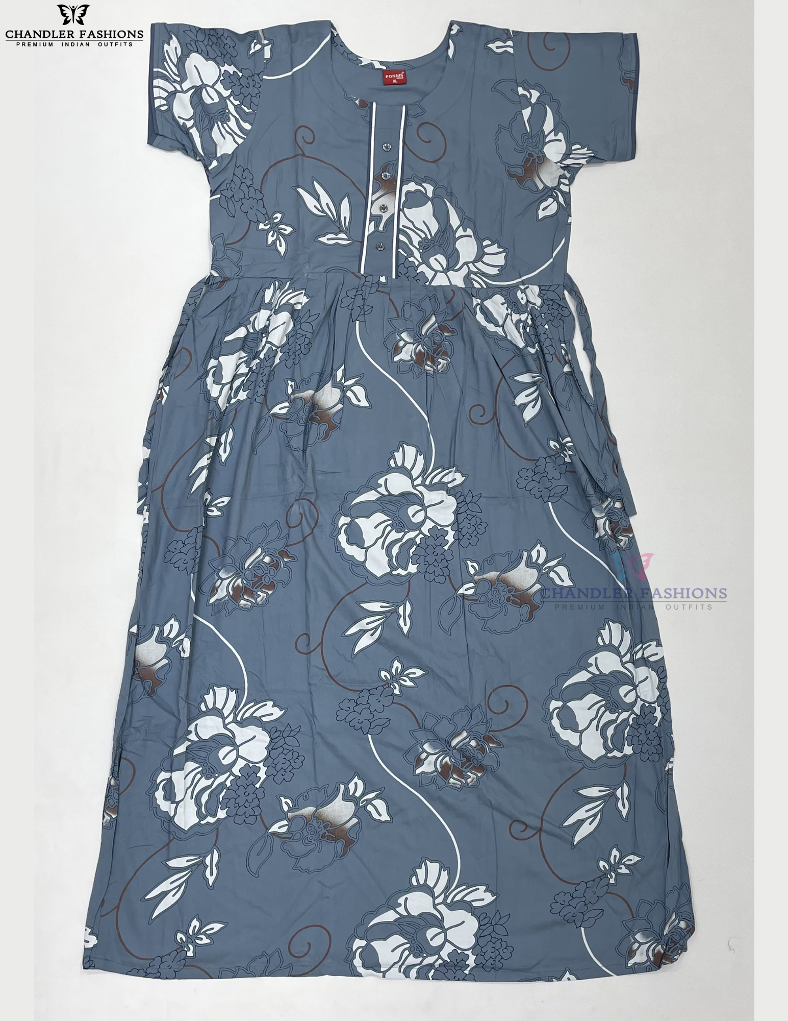 Elegant Gray Color Rayon With Printed Work Nighty For Women