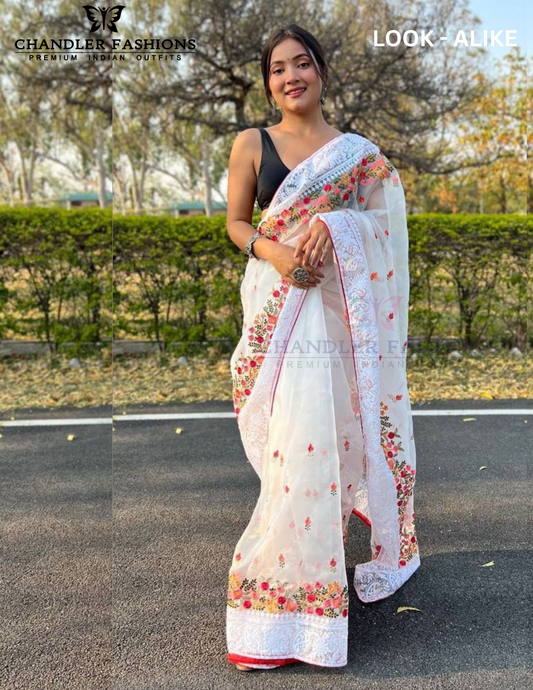 Appealing Soft Silk Thread Chikankari Work In Pallu Multiple Color Work Viscose Border Saree For Women