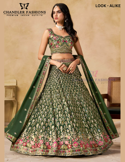 Stunning Green Color Georgette With Zari Embroidery And Sequins Work Lehenga Choli For Women