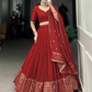 Charming Red Colored Plain With Zari Weaving Work Border Lehenga Choli With Dupatta
