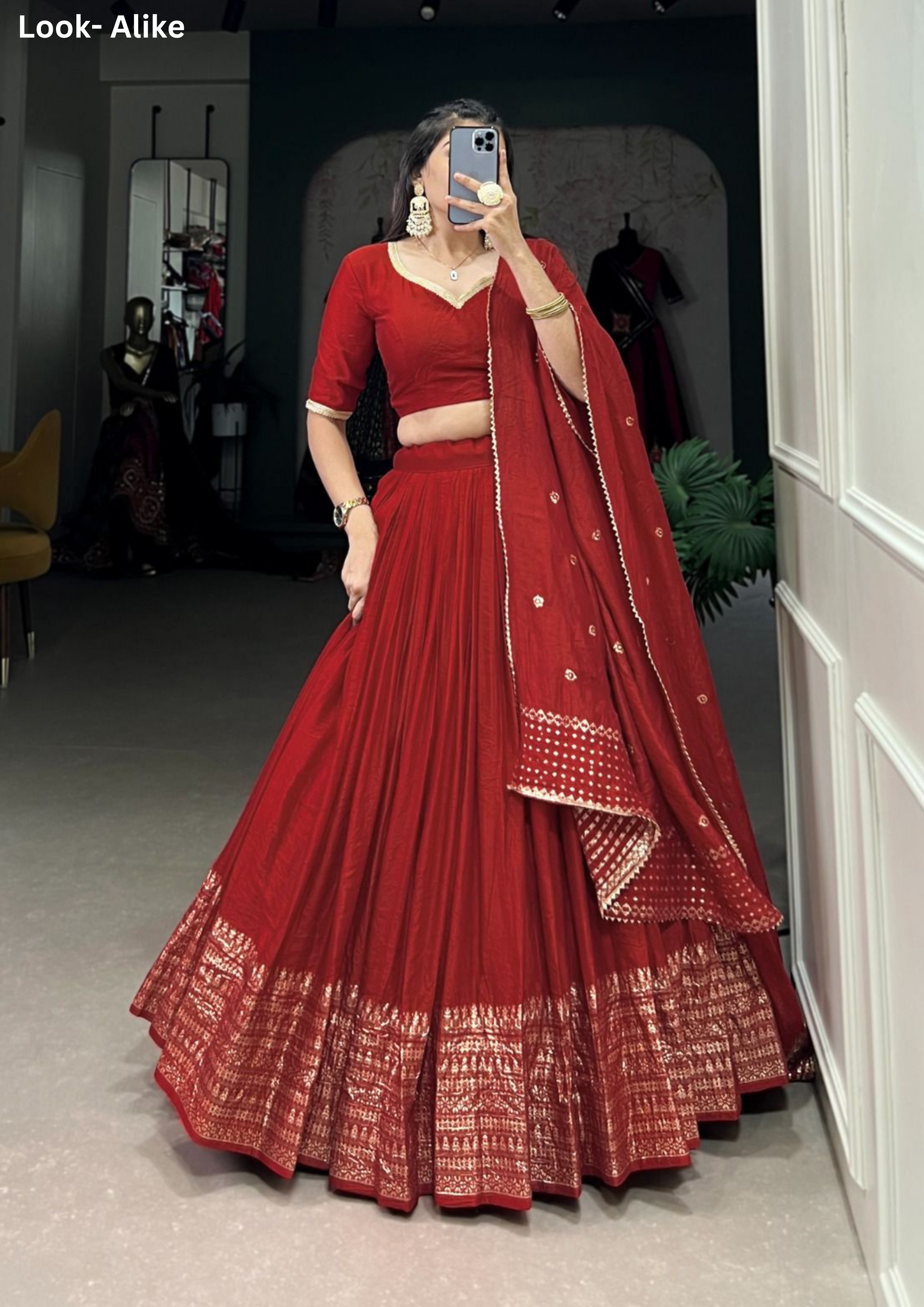 Charming Red Colored Plain With Zari Weaving Work Border Lehenga Choli With Dupatta