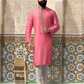 Pretty Pink Color Kurta Embroidery Work With Slub Silk Pajama Set For Men 