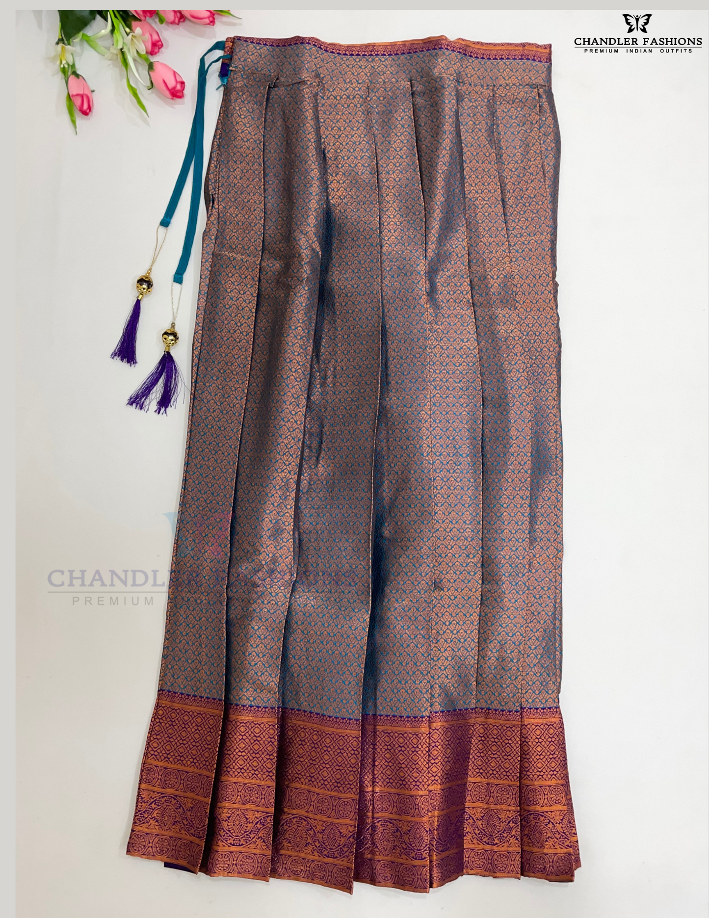 Purple Colored Silk Langa Sets With Zari Work In Tempe