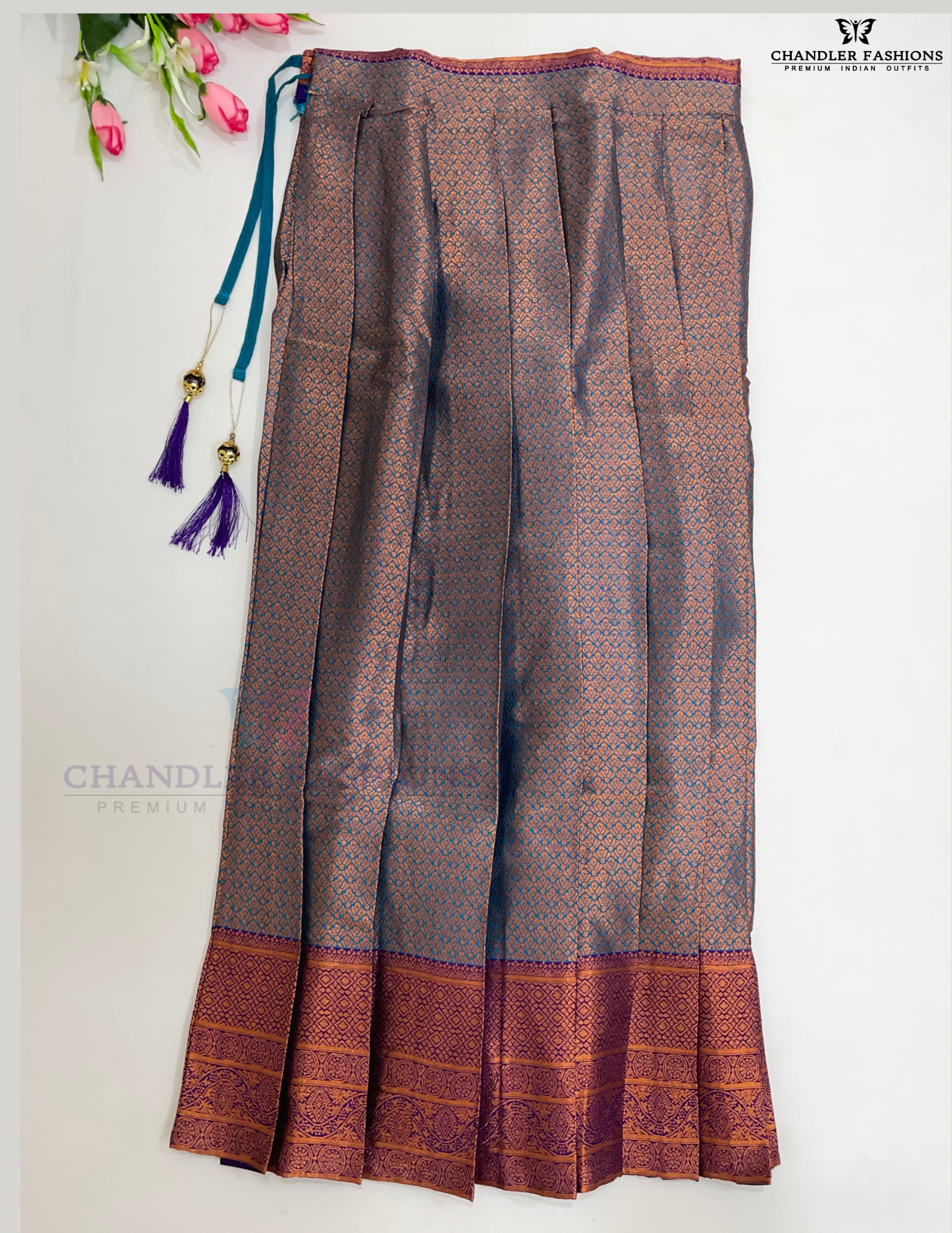 Purple Colored Silk Langa Sets With Zari Work In Tempe