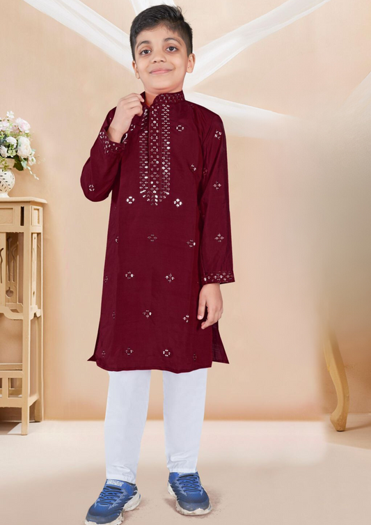 Appealing Maroon Color Sequence Work Kurta With Pajama Pant