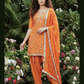 Beautiful Orange Color Premium Jam Cotton Print With Handwork Patiala Suit For Women