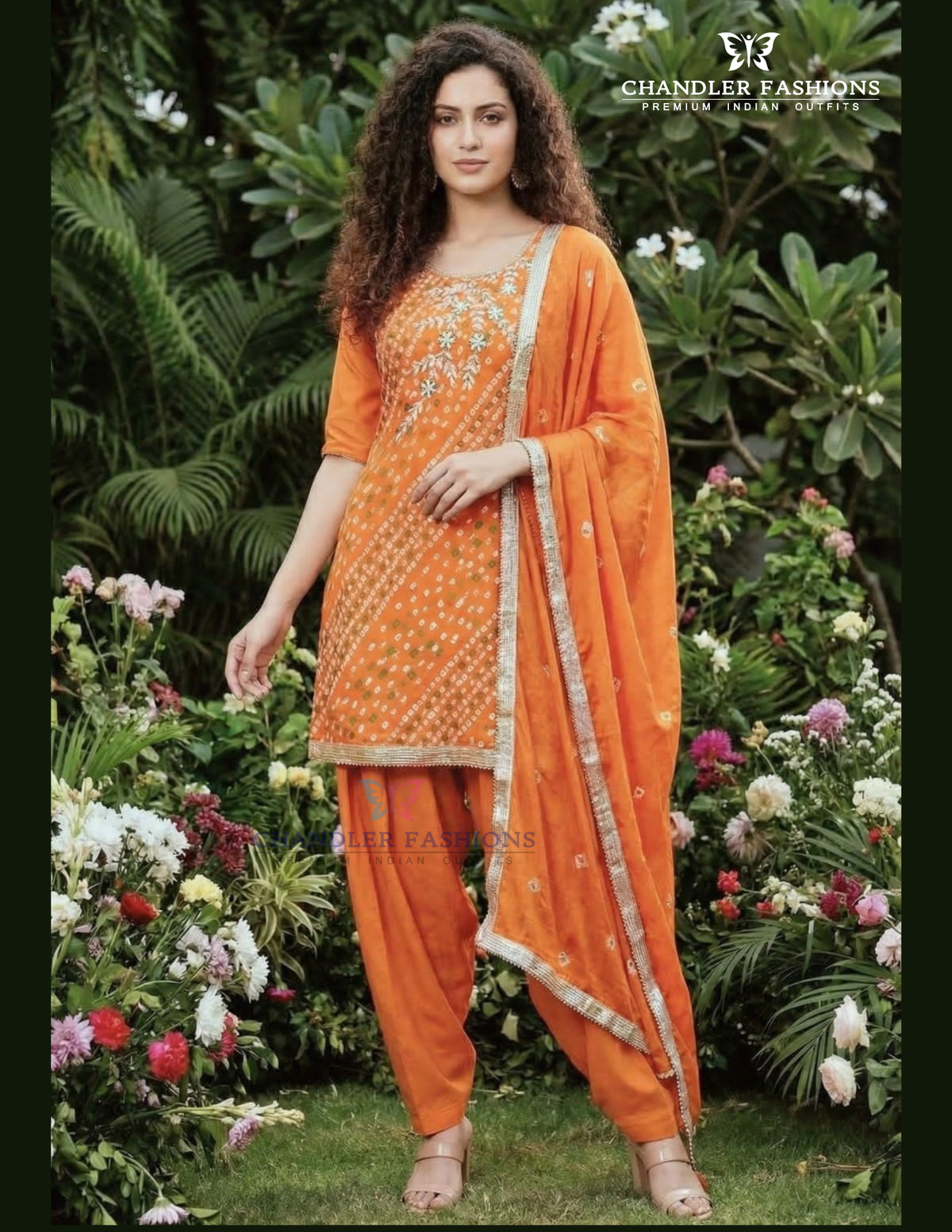 Beautiful Orange Color Premium Jam Cotton Print With Handwork Patiala Suit For Women