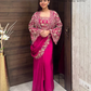Attractive Dark Pink Color Heavy Embroidery Work Ready To Wear Saree For Women