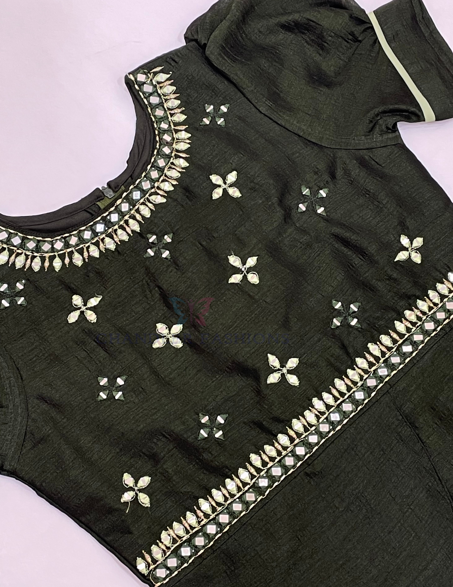 Dark Green Color Georgette With Embroidery And Mirror Work Choli Sets In Suncity