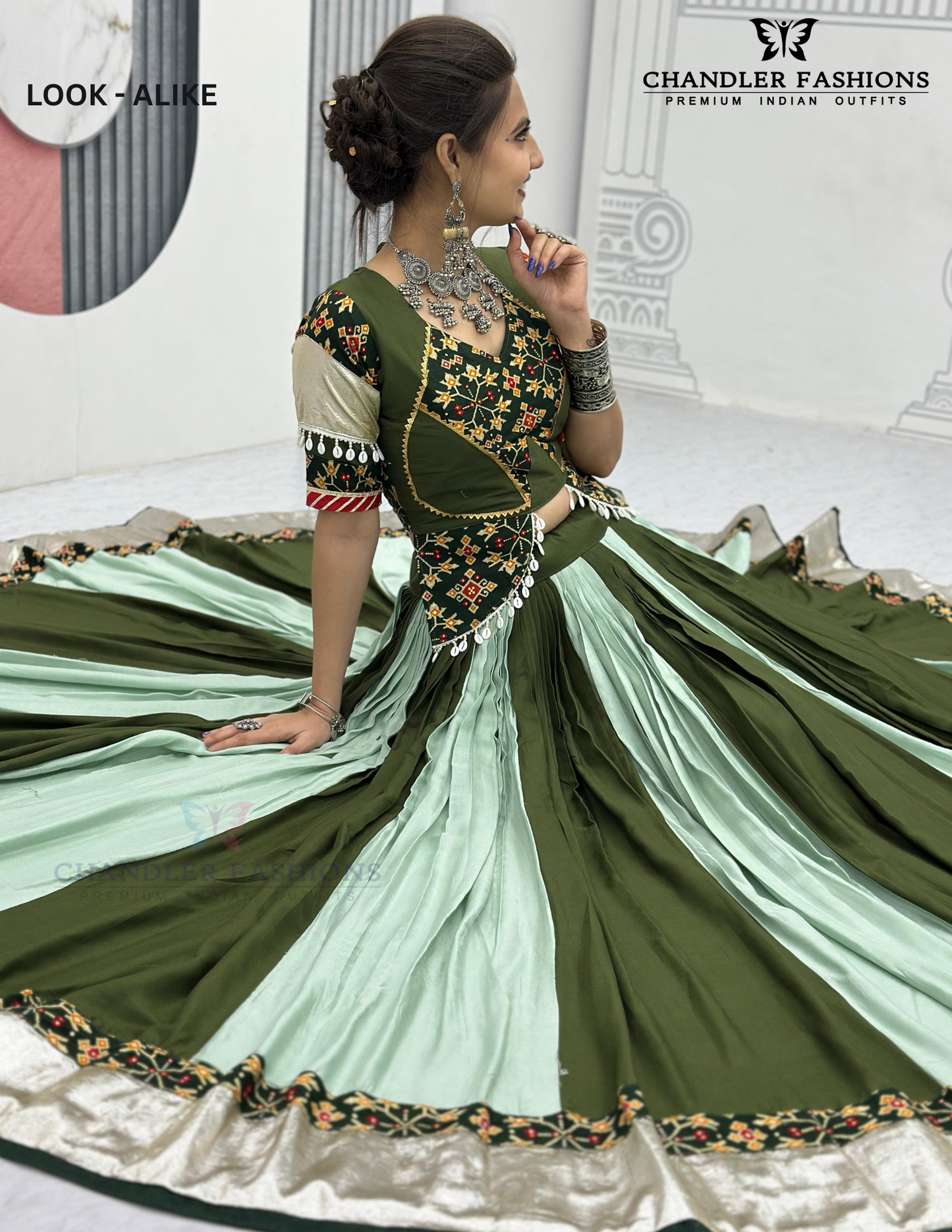 Green Colored Ribbon Work Chaniya  Choli Sets In Tempe