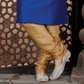 Delightful Royal Blue Color Dupion Silk 
 Lace Work With Pajama In USA