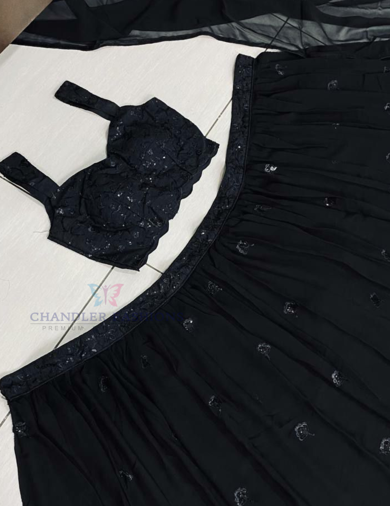 Elegant Black Color With Sequins And Thread Work  Lehenga In USA