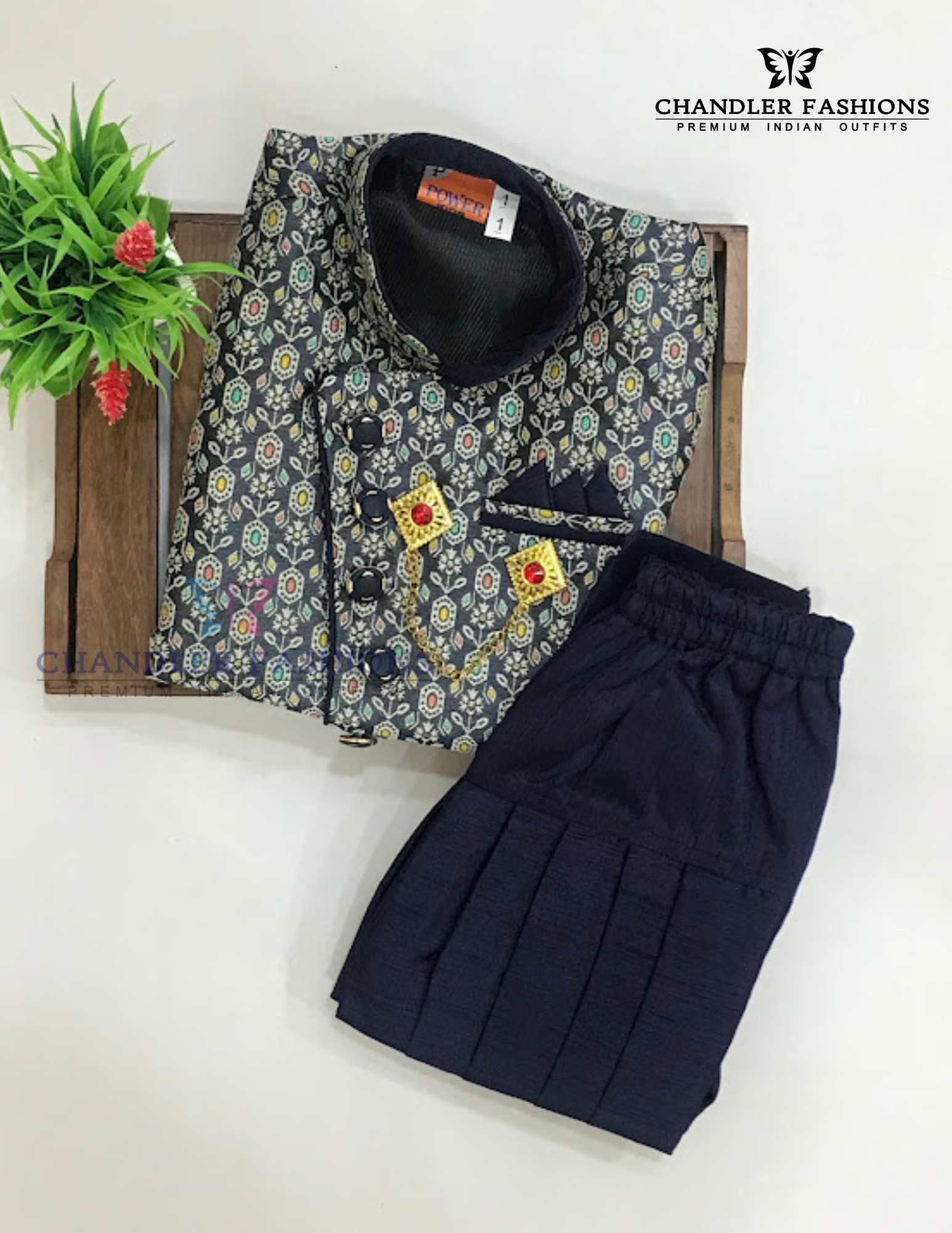 Dark Blue Color Silk Cotton Sherwani Suit With Brooch Pin In USA
