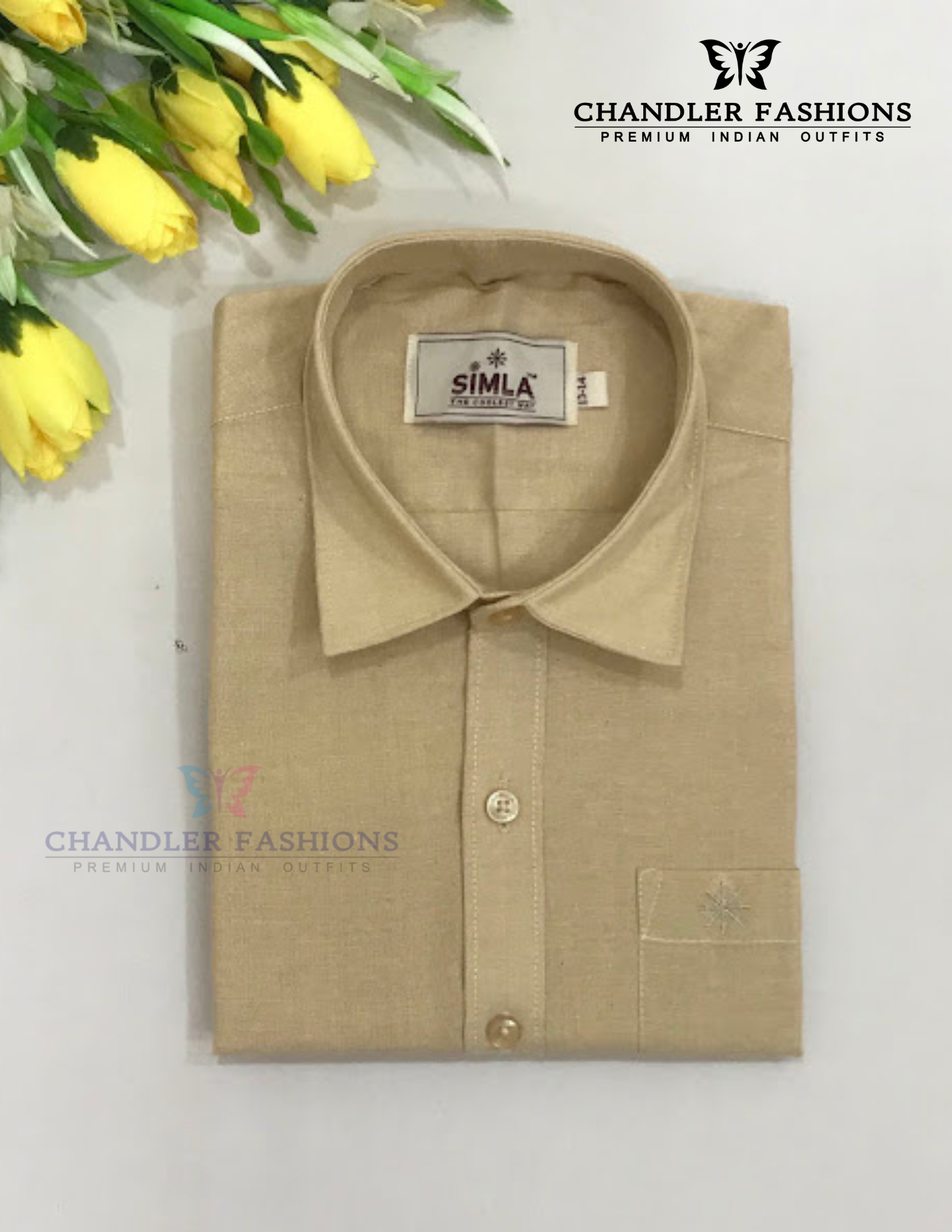Beautiful Sandal Color Cotton Shirt With Tissue Zari Work Dhoti Set In USA