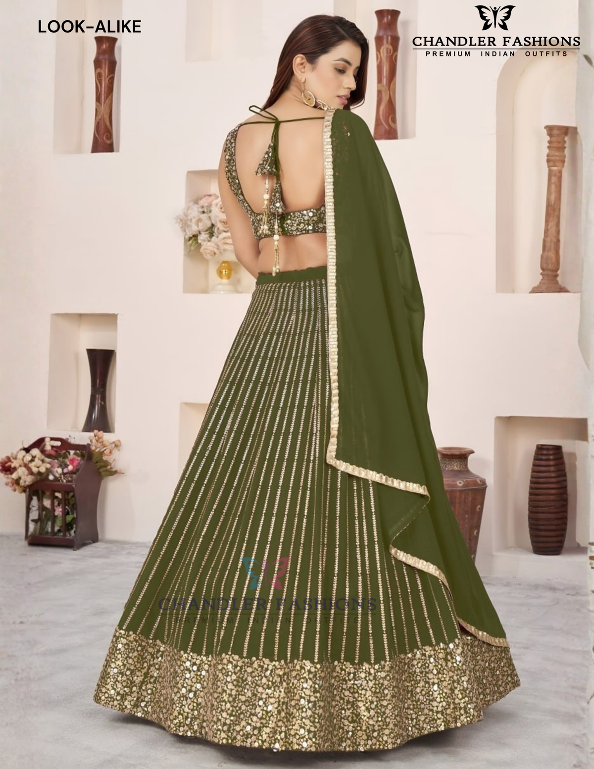 Olive Green Color Georgette Lehenga Choli With Sequins And Embroidery Work Near Me
